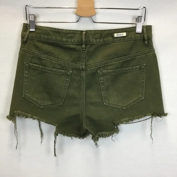 Brandy Melville Olive Green Denim Button Fly Cutoff Short - Picture 2 of 12